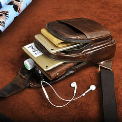 Cool Coffee Leather Chest Bag Sling Bag Sling Crossbody Bag One Shoulder Backpack For Men