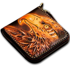 Handmade Leather Tooled Eagle Mens billfold Wallet Cool Leather Wallet Slim Wallet for Men