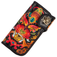 Handmade Leather Monster Mens Chain Biker Wallet Cool Leather Wallet Long Tooled Wallets for Men