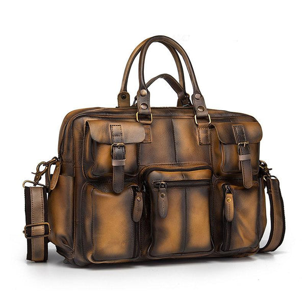 Cool Leather Men Vintage Briefcase 14inch Work Bags Handbag Shoulder Bags For Men