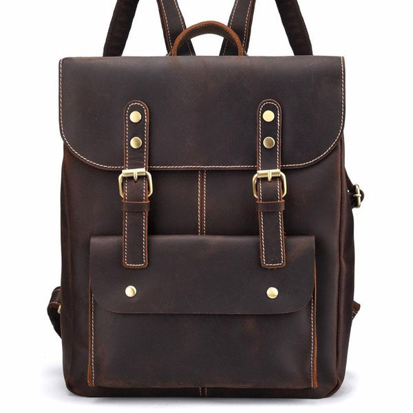 Vintage Leather Coffee Mens Backpack Satchel Backpack Travel Backpack Bags for Men