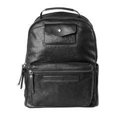 Black Fashion Mens Leather 15-inch Computer Backpacks Travel Backpacks Black College Backpack for men