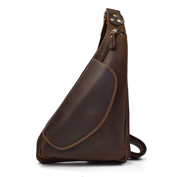 Cool Triangular Leather Mens Sling Bag Chest Bag Sling Crossbody Bag One Shoulder Backpack For Mens