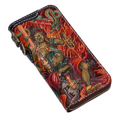 Handmade Leather Acalanatha Tooled Long Mens Chain Biker Wallet Cool Leather Wallet With Chain Wallets for Men