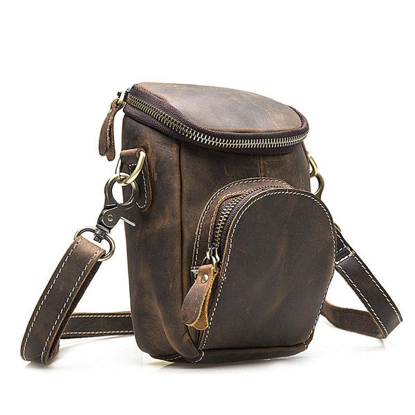 Vintage Brown Leather Mens Belt Pouch BELT BAG Mini Side Bag For Men