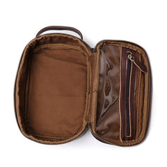 Vintage Brown Leather Men's Clutch Bag Double Zipped Small Wristlet Handbag Storage Bag For Men