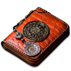 Handmade Leather Tibetan Mens billfold Wallet Cool Chain Wallet Small Biker Wallet for Men