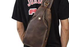 Genuine Leather Cool Chest Bag Sling Bag Crossbody Bag Travel Bag Hiking Bag For Mens