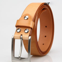 Handmade Beige Leather Slim Belt Minimalist Mens Silver Leather Belts for Men