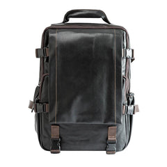 Cool Black Leather Mens 13-inch Computer Backpacks Business Black Travel Backpacks College Backpack for men