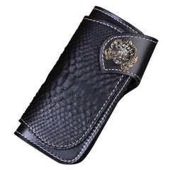 Handmade Mens Cool Tooled Long Boa Skin Leather Chain Wallet Biker Trucker Wallet with Chain