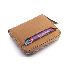 Leather Mens Zipper Front Pocket Wallet Card Wallet Slim Small Change Wallet for Men