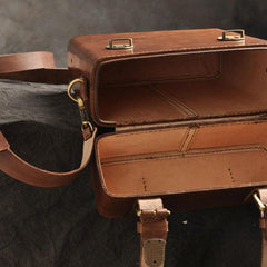 Handmade Vintage Coffee Leather Mens Messenger Bag Box Shoulder Bags for Men