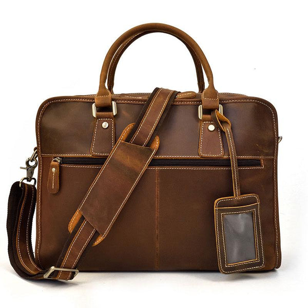 Vintage Leather Mens 14inch Briefcase Handbags Laptop Bag Work Bag For Men