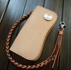 Handmade Leather Biker Wallet Long Mens Cool Chain Wallet Trucker Wallet with Chain