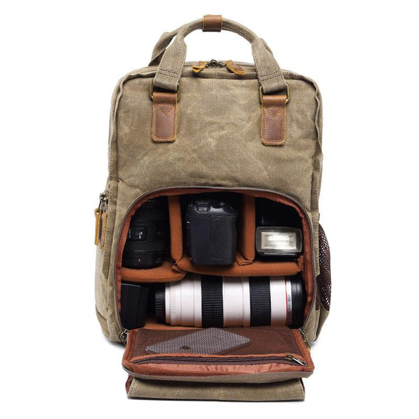 Green LARGE CANVAS WATERPROOF 15'' MENS DSLR CAMERA BAG CANON CAMERA BACKPACK NIKON CAMERA BAG FOR Women