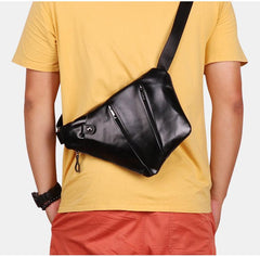 Cool Leather Brown Men's Sling Bag Chest Bag Black Crossbody Backpack For Men