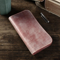 Handmade Mens Brown Leather Long Wallet Bifold Long Wallet Brown Card Wallet For Men