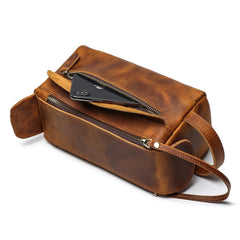 Cool Brown Leather Men's Box Clutch Bag Portable Bag Mini Handbag for Men