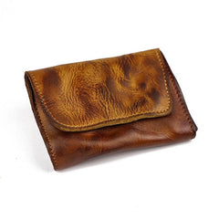 Vintage Brown Leather Men's Small Wallet Card Wallet Black Short Front Pocket Wallet For Men