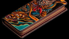 Handmade Leather Men Tooled Monkey King Cool Leather Wallet Long Phone Clutch Wallets for Men