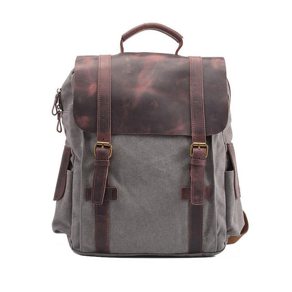 Mens Canvas Leather Backpack Canvas Hiking Backpack Canvas Travel Backpack for Men