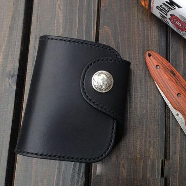 Handmade Leather Biker Wallet Mens Cool Short Chain Wallet Trucker Wallet with Chain