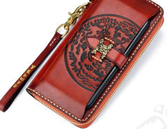 Handmade Leather Mens Chain Biker Wallet Cool Leather Wallet Long Phone Wallets for Men