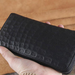 Genuine Leather Mens Cool Long Leather Wallet Zipper Clutch Wristlet Wallet for Men