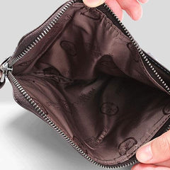 Handmade Mens Cool billfold Leather Wallet Men Small Zipper Wallets Bifold for Men