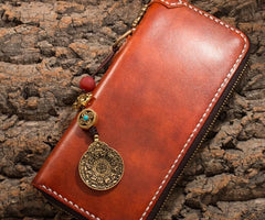 Handmade Leather Mens Chain Biker Wallet Cool Leather Wallet Long Phone Wallets for Men