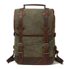 Waxed Canvas Leather Mens Backpack Canvas Travel Backpacks Canvas School Backpack for Men