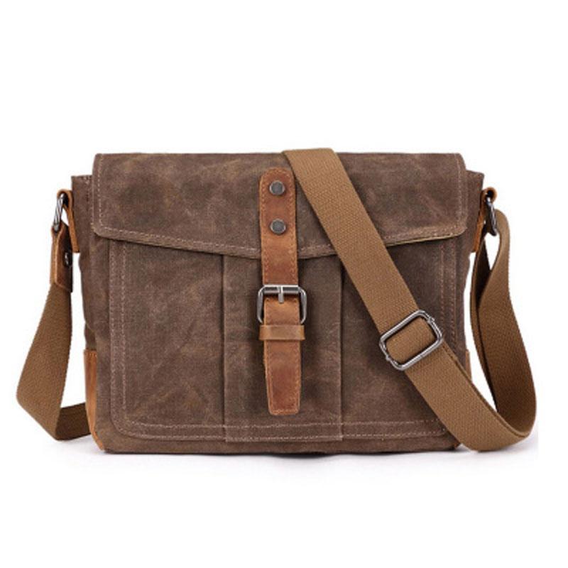 Mens Waxed Canvas Small Side Bag Messenger Bag Canvas Courier Bags for Men
