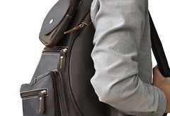 Genuine Leather Cool Chest Bag CrossBody Sling Bag Travel Bag Hiking Bag For Men
