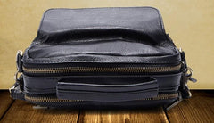 Black Leather Small Side Bag Handbag Messenger Bag Vertical Shoulder Bag For Men