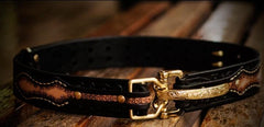 Handmade Leather Cool Tooled Black Mens Belt Cool Leather Men Belt for Men