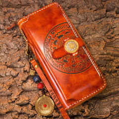 Handmade Leather Mens Chain Biker Wallet Cool Leather Wallet Long Phone Wallets for Men