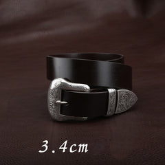 Handmade Coffee Leather Belt Floral-Embossed Western Mens Silver Leather Belt for Men