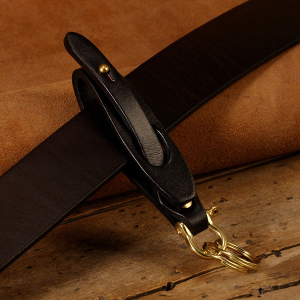 Handmade KeyChains Mens Black Leather Keyring with Belt Loop for Men