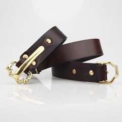 Coffee Stamped Leather Mens Belts Colonel Littleton Brass Handmade Leather Belts for Men