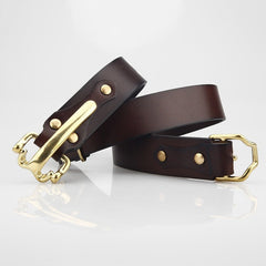 Black Leather Mens Belts Colonel Littleton Brass Handmade Leather Belt for Men