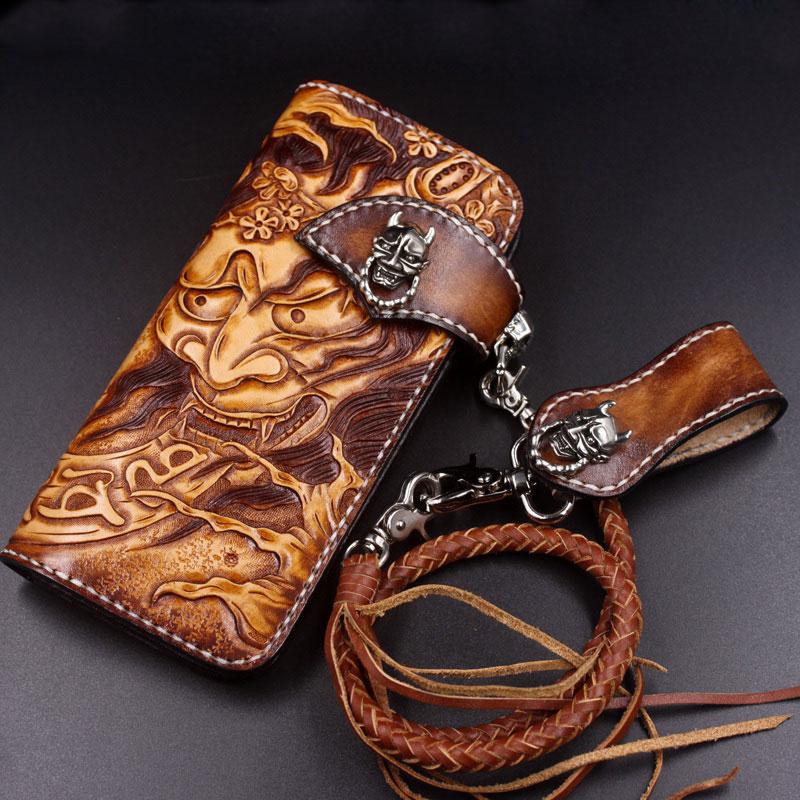 Handmade Leather Tooled Prajna Mens Chain Biker Wallet Cool