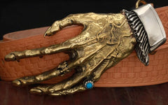 Handmade Genuine Custom God's Hand Cool Leather Mens Leather Men Beige Belt for Men