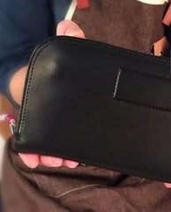 Genuine Leather Mens Cool Long Leather Wallet Zipper Clutch Wristlet Wallet for Men