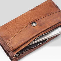 Handmade Leather Mens Cool Long Leather Wallet Bifold Clutch Wallet for Men - iChainWallets