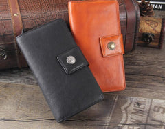 Genuine Leather Mens Cool Long Leather Wallet Cards Clutch Wristlet Wallet for Men