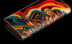 Handmade Leather Men Tooled Monkey King Cool Leather Wallet Long Phone Clutch Wallets for Men