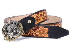 Handmade Genuine Custom Tooled Floral Cool Leather Mens Leather Men Belt for Men