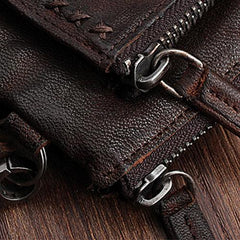 Handmade Mens Cool Long Leather Chain Wallet Cards Biker Trucker Wristlet Wallet - iChainWallets