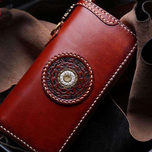 Handmade Leather Mens Chain Biker Wallet Cool Leather Wallet Long Phone Wallets for Men